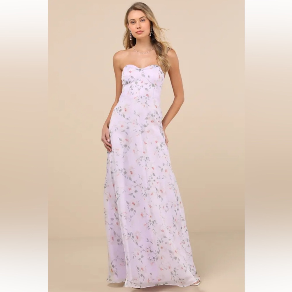 Lulu's Strapless Lilac Floral Maxi Dress